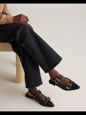 Quince Italian Leather Bold Buckle Slingback Flat 8 NWT